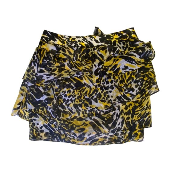 VTG Cache Yellow Black Leopard Print Ruffle Skirt Size 2 Punk Rock Sexy Wild Y2k - Picture 1 of 7